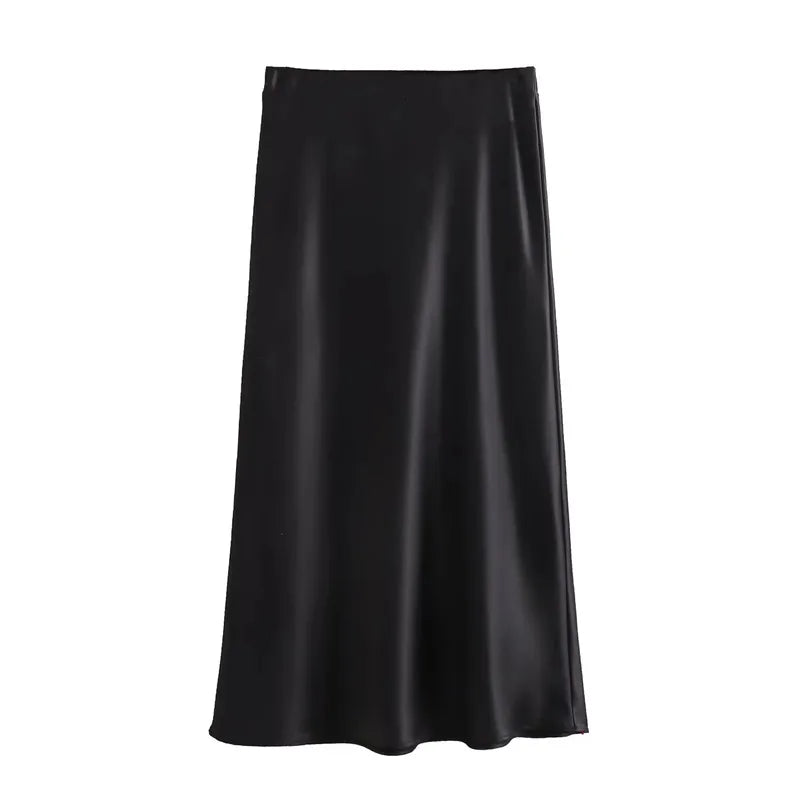 MUJER Woman Satin Skirt Women High Waist Long Skirts For Women Summer Black Midi Skirt Woman Office Elegant Women's Skirts
