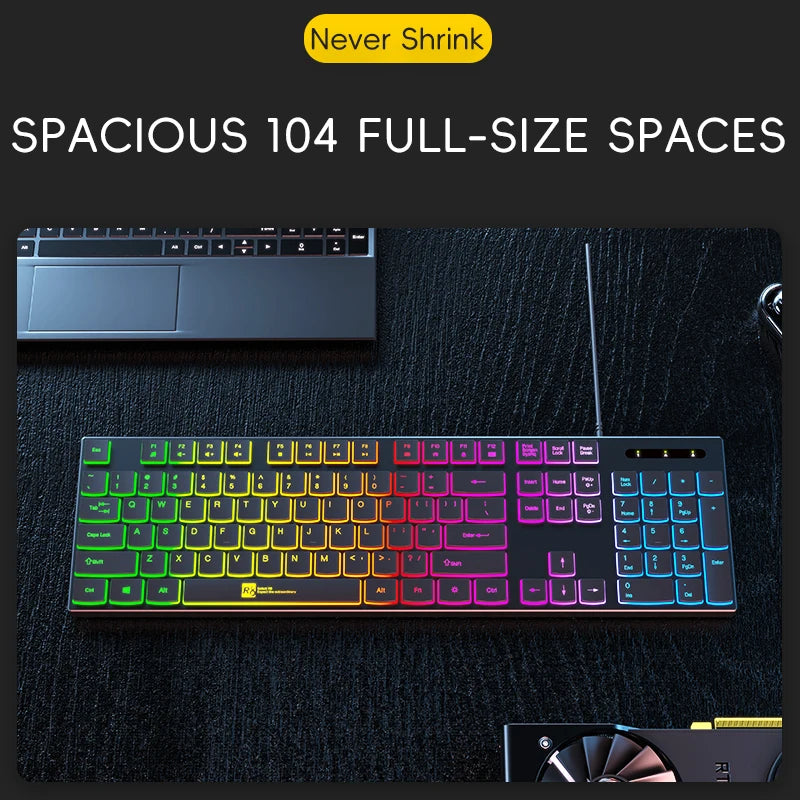 Gaming Keyboard Wired RGB Backlit Keyboard USB Backlight 104 Keys Ergonomic Gamer Keyboard for PC Laptop English