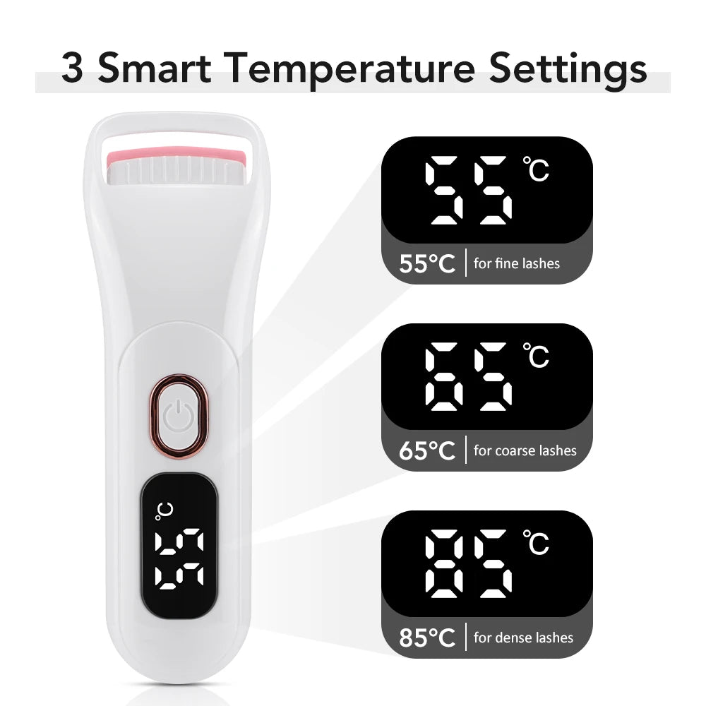 Electric Heated Eyelash Curler Rechargeable Digital Display 3 Heat Eyelash Curling Machine Long-Lasting Naturally Makeup Tool