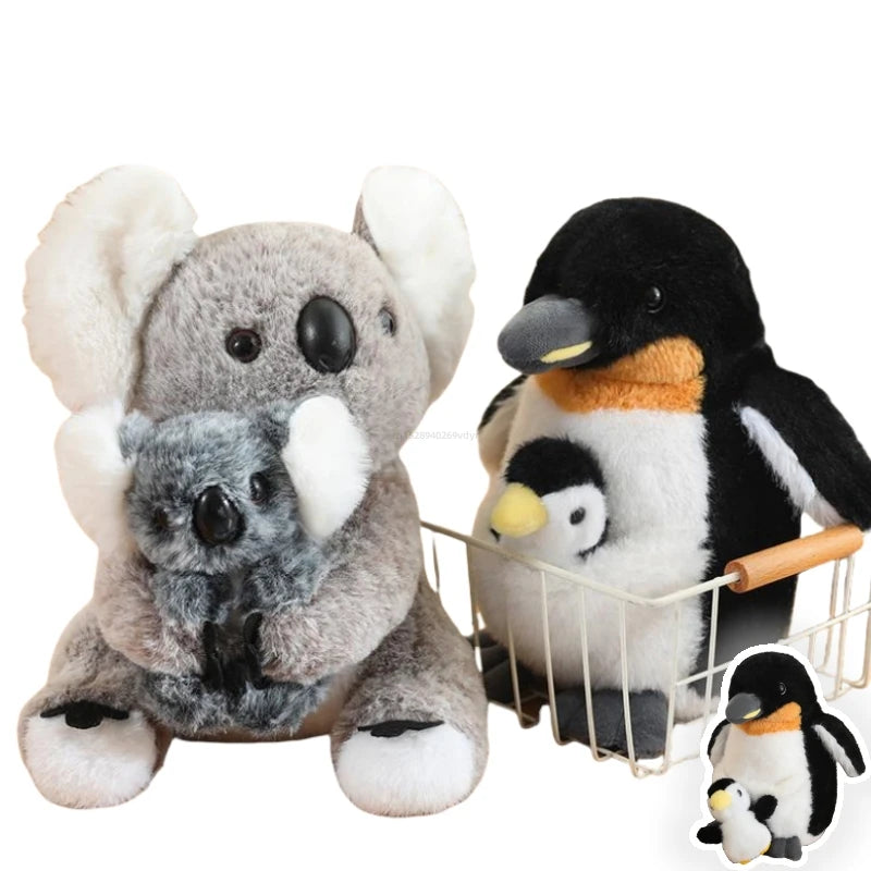 Stuffed Animals Mother and Child Koala Penguin Soft Doll Plush Throw Pillow Home Decoration Birthday Gifts Fir Girls and Boys