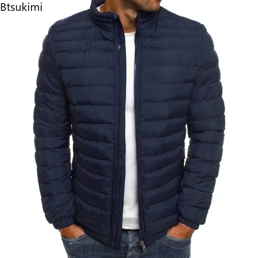 Men's Casual Winter Warm Jacket Solid Color Coat Stand Collar Zipper Trendy Simple Comfortable Outdoor Jogging Sports
