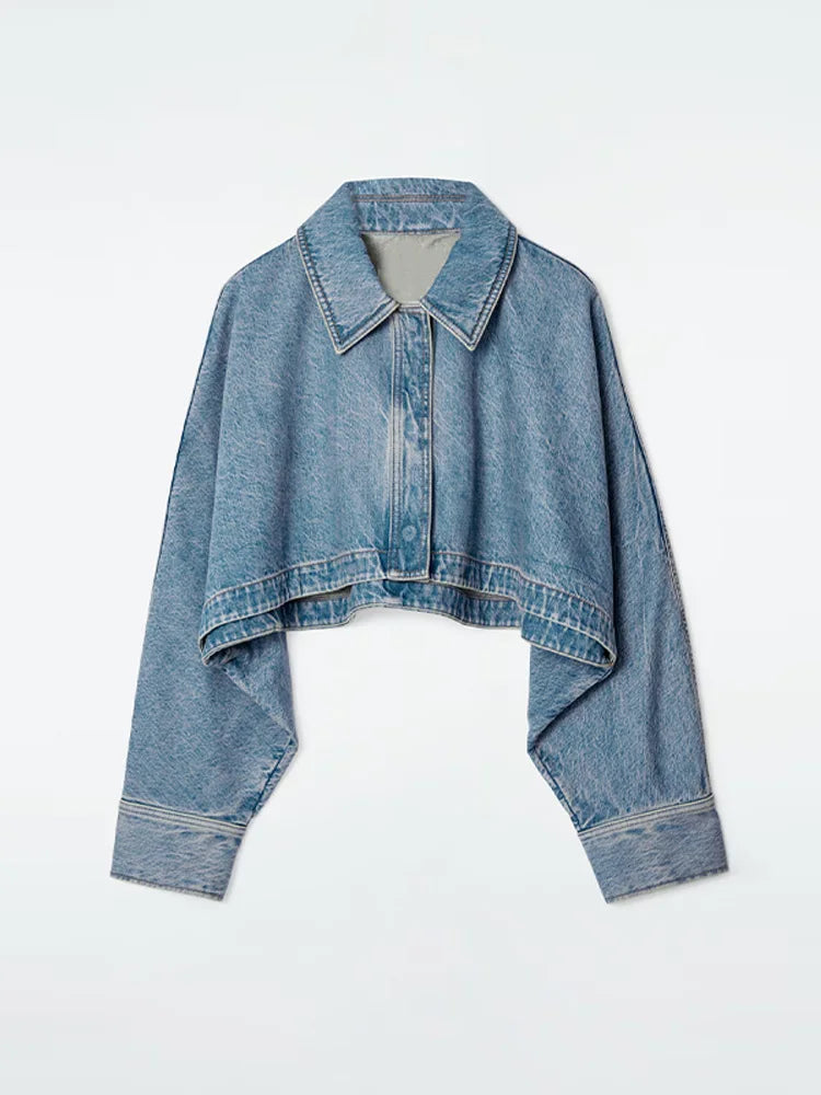 Women Denim Short Tops Pants 2 Piece Sets Lapel Baggy Long Sleeves Coats Straight Wide Leg Loose Jeans Suits 2025 Summer Outfits