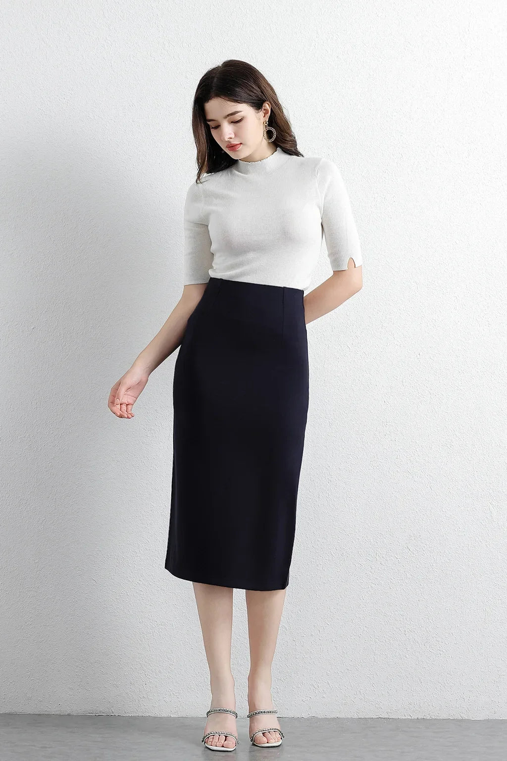 Women Elegant OL Bodycon Skirts Office Faldas Saia Work Slim Fit Jupe Autumn Fashion High Waist Solid Knee-length Skirt