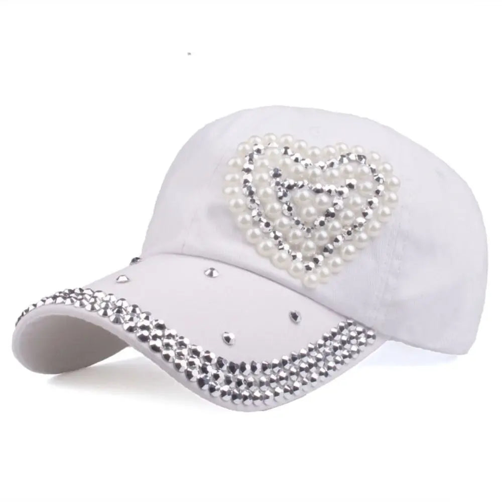 Rhinestone Heart Ponytail Cap