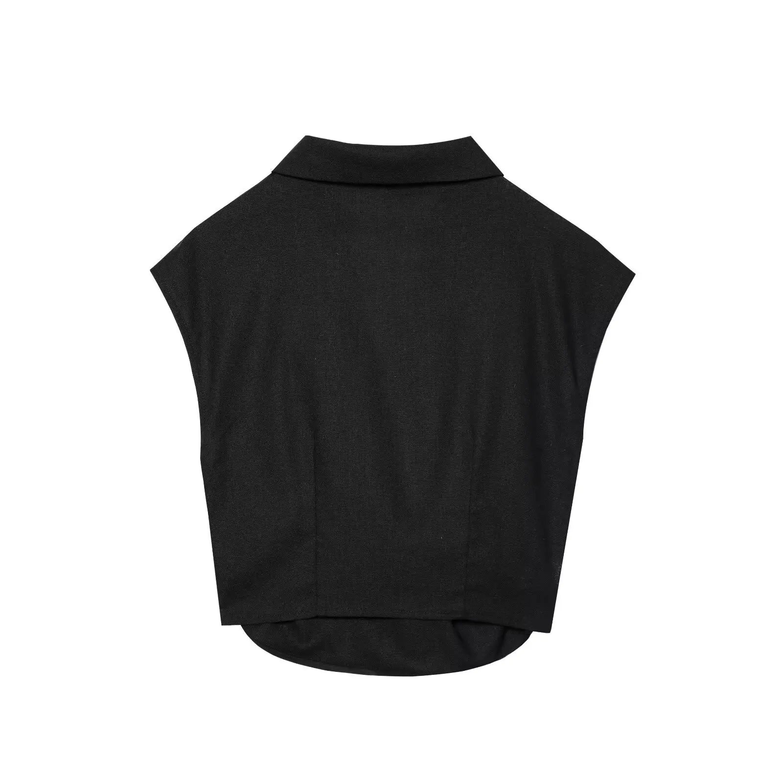 New Women's Suit Summer Suit Casual Simple Multifunctional Pleated Lapel Sleeveless Short Top Paired with Buckle Slit Skirt