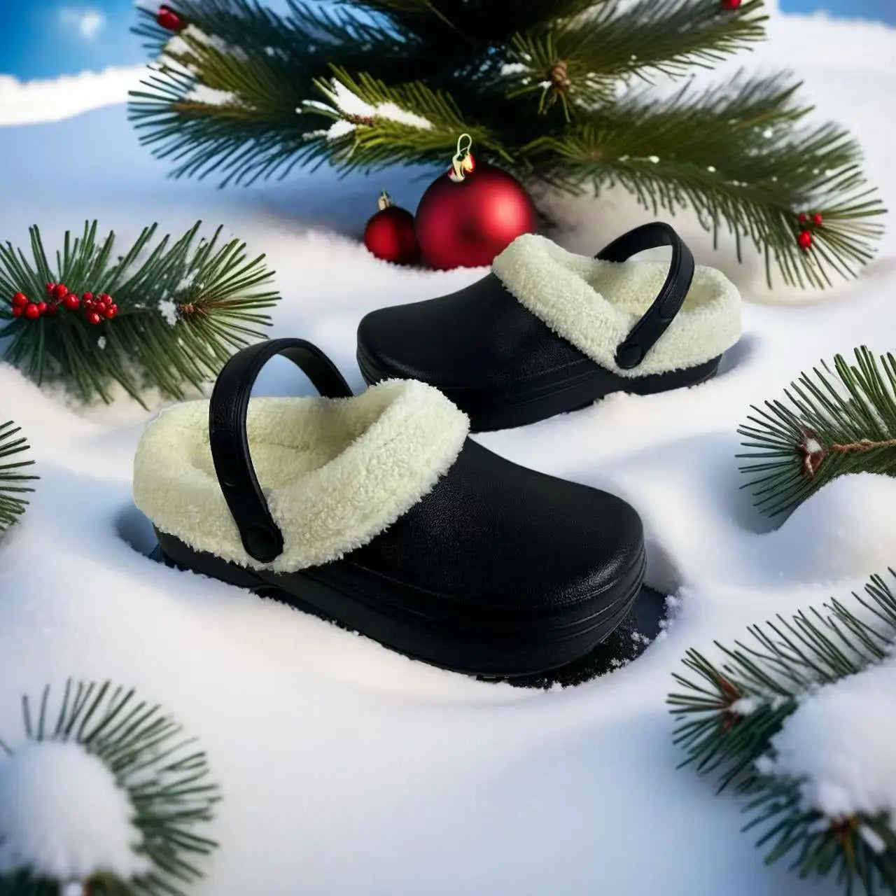 Winter Warm Eva Leather Clog Shoes with Faux Fur Lining & Adjustable Strap for Women/Men Outdoor Snow Casual Wear Christmas Gift