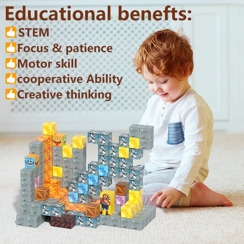Magnetic building blocks DIY space toys, birthday gifts for boys and girls over 3 years old, easy to assemble and safe design