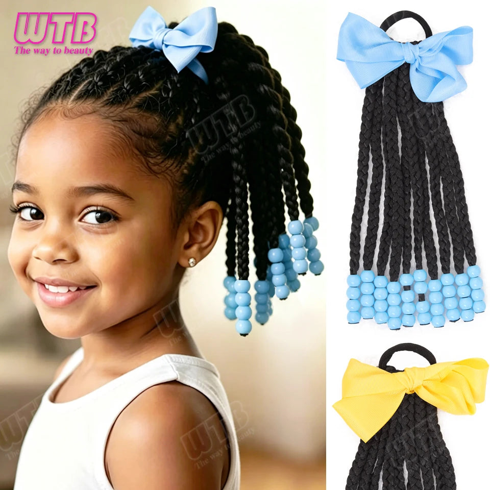 Children's Wig Synthetic Ponytail Wig Elastic Band Style Bow Accessory Braided Ponytail Wig Suitable for Everyday Holiday Wear