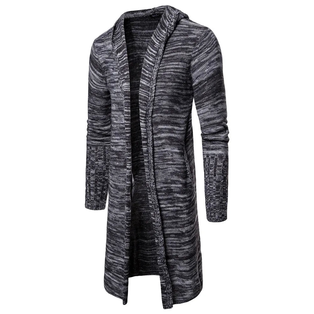 Men Jackets 2022 Spring Autumn New Mens Casual Sweater Snowflake Hooded Medium Long Knitted Cardigan Mens Outerwear Coats