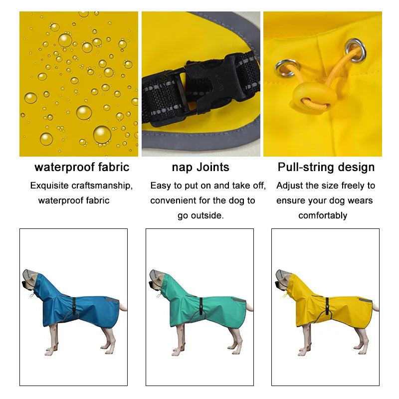 Imperméable à capuche pour animaux de compagnie réglable et léger, équipement de protection contre la pluie pour chien, conception de bande réfléchissante, adapté à toutes les saisons