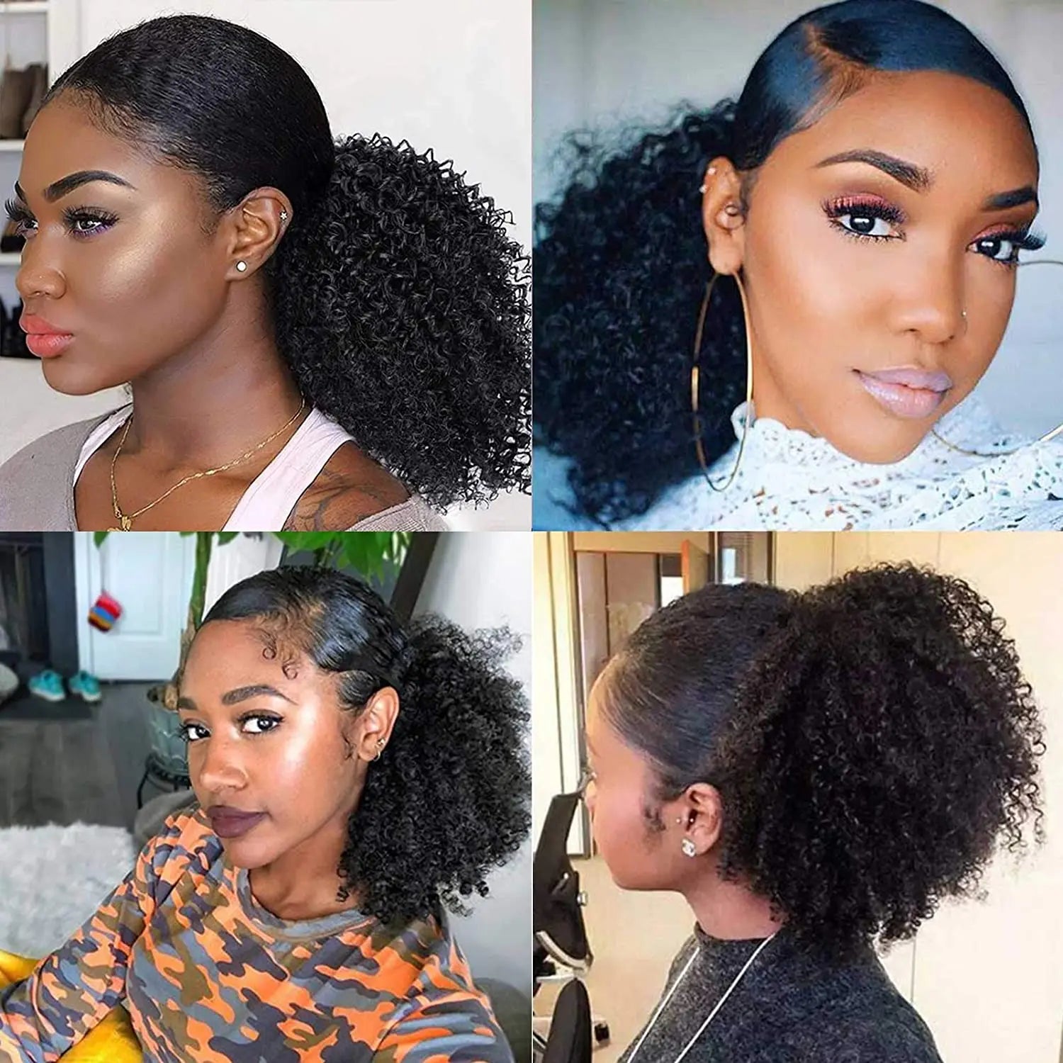 Extensions de cheveux synthétiques queue de cheval Afro Kinky Curly de 10 pouces, extensions de cheveux naturels Remy vierges noires, postiches pour femmes noires