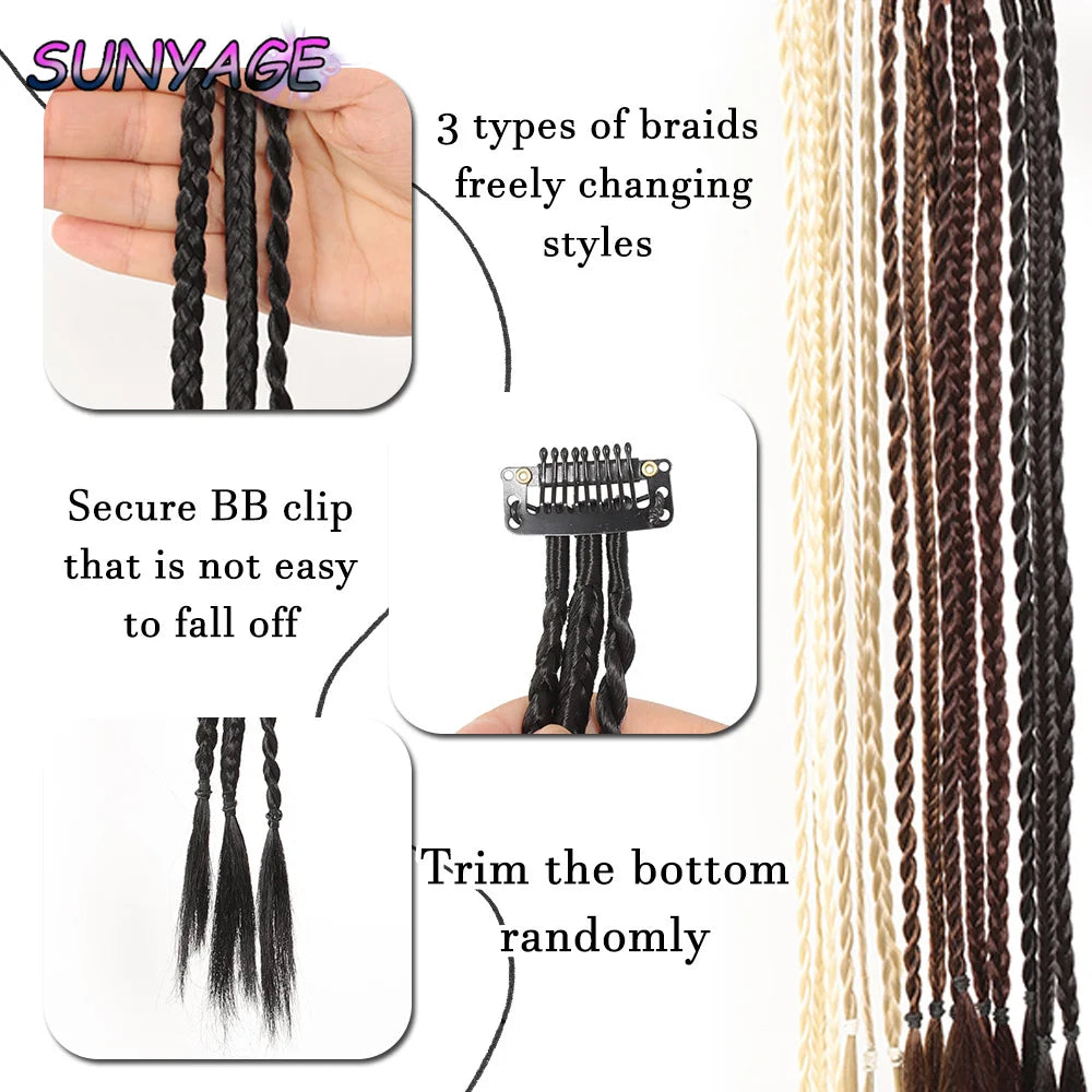 Synthetic Wig Braids With Clip Boxing Braid Dreadlocks Clip In Hair Extension Dirty Braids Boxer Braid Heat Resistat Hairpieces
