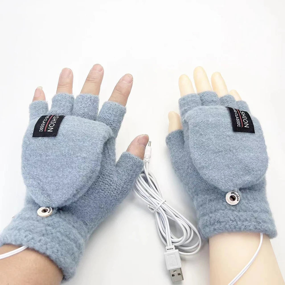 Guantes USB eléctricos de medio dedo, unisex, alimentados por USB, térmicos, de medio dedo para interiores y exteriores