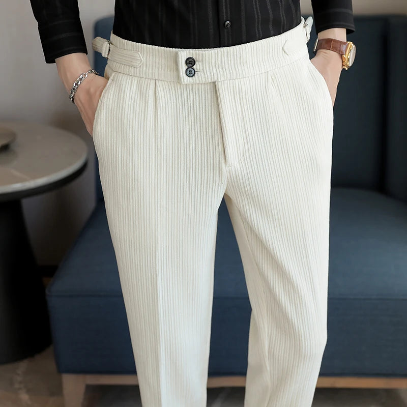 New Light Luxury Chenille Neapolitan High Waist  Casual Pants for Men , Premium Feeling Slim Fit  Mens Dress Pants,pantalon