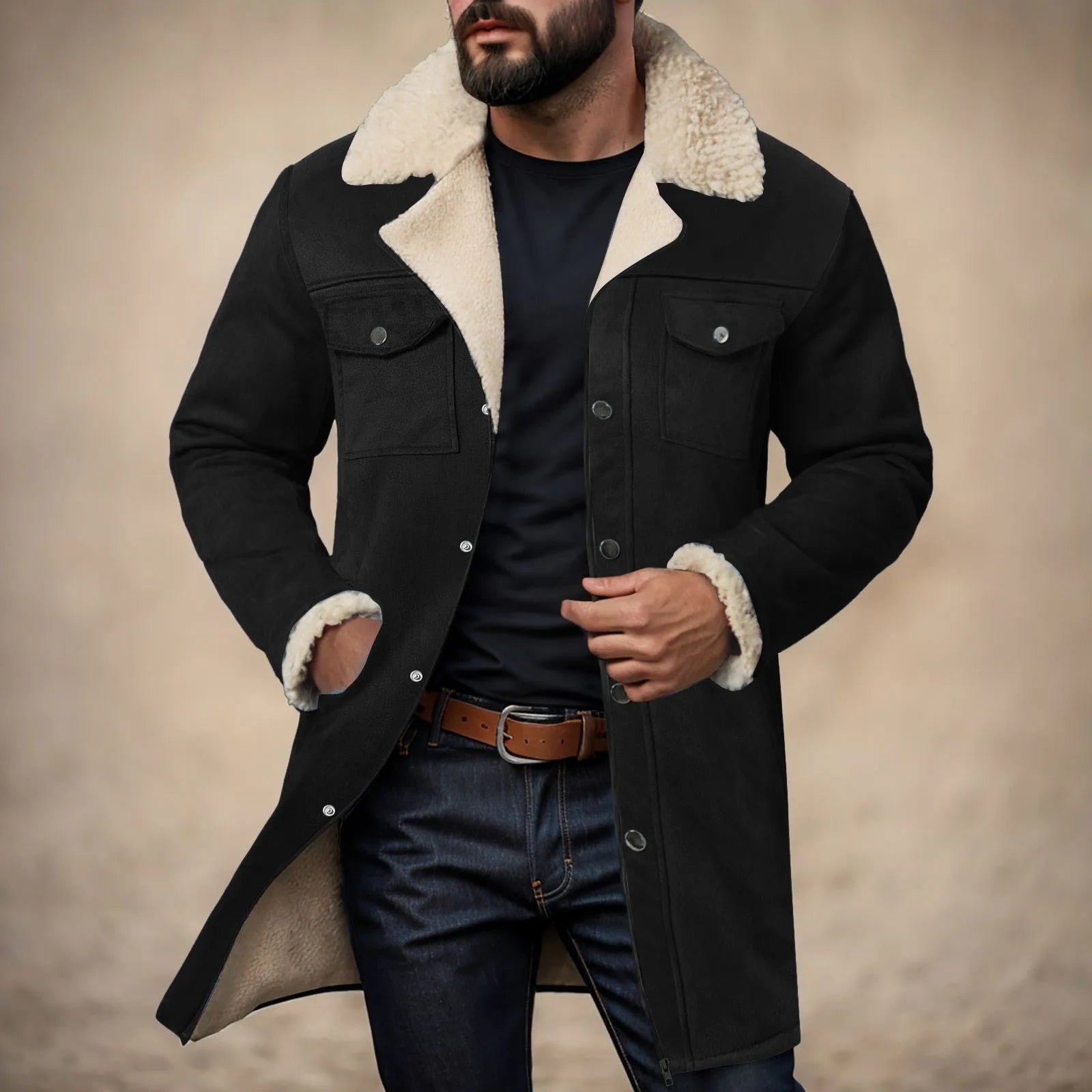 Veste en daim doublée polaire pour homme