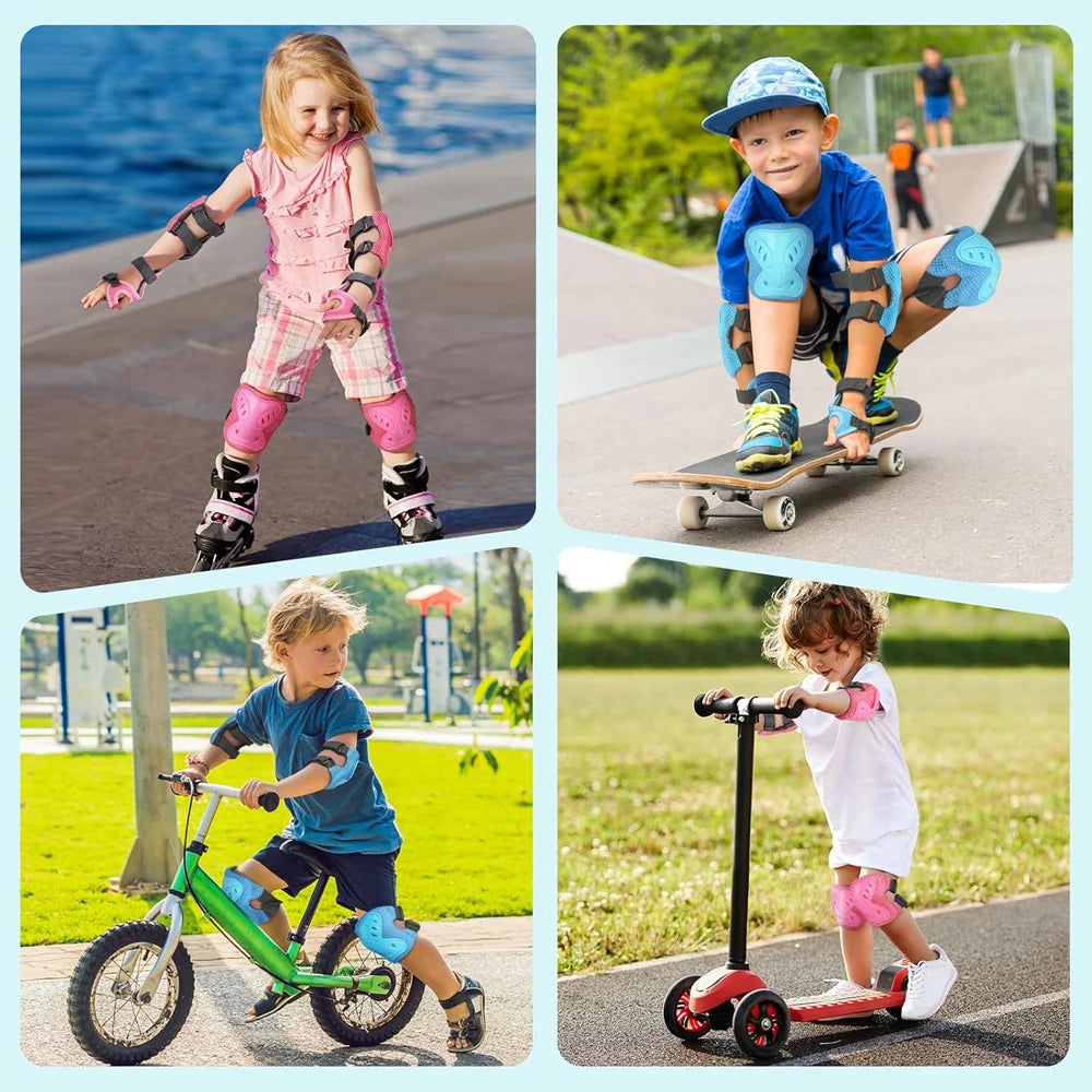 Juego de equipo de protección 6 en 1 para niños, rodilleras para niños de 3 a 10 años, rodilleras y coderas para niños pequeños con protectores de muñeca para patinar y andar en bicicleta