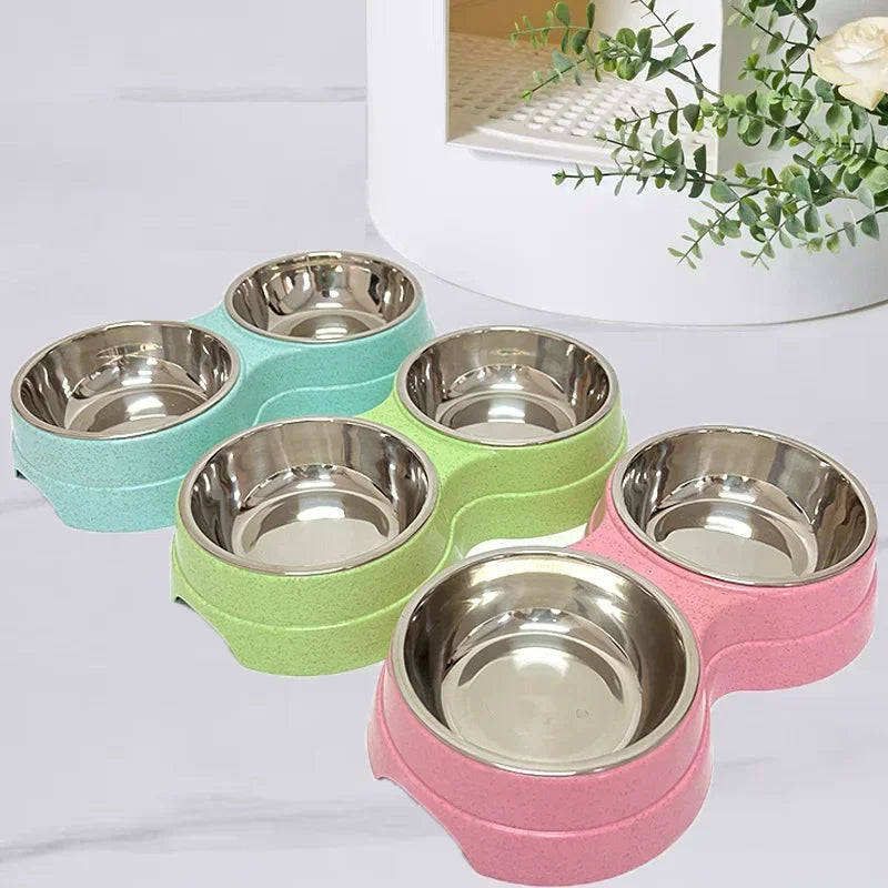 Small Dog Accessories Double Pet Bowls Stainless Steel Pet Drinking Dish Feeder Dog Food Water Feeder Cat Puppy Feeding Supplies