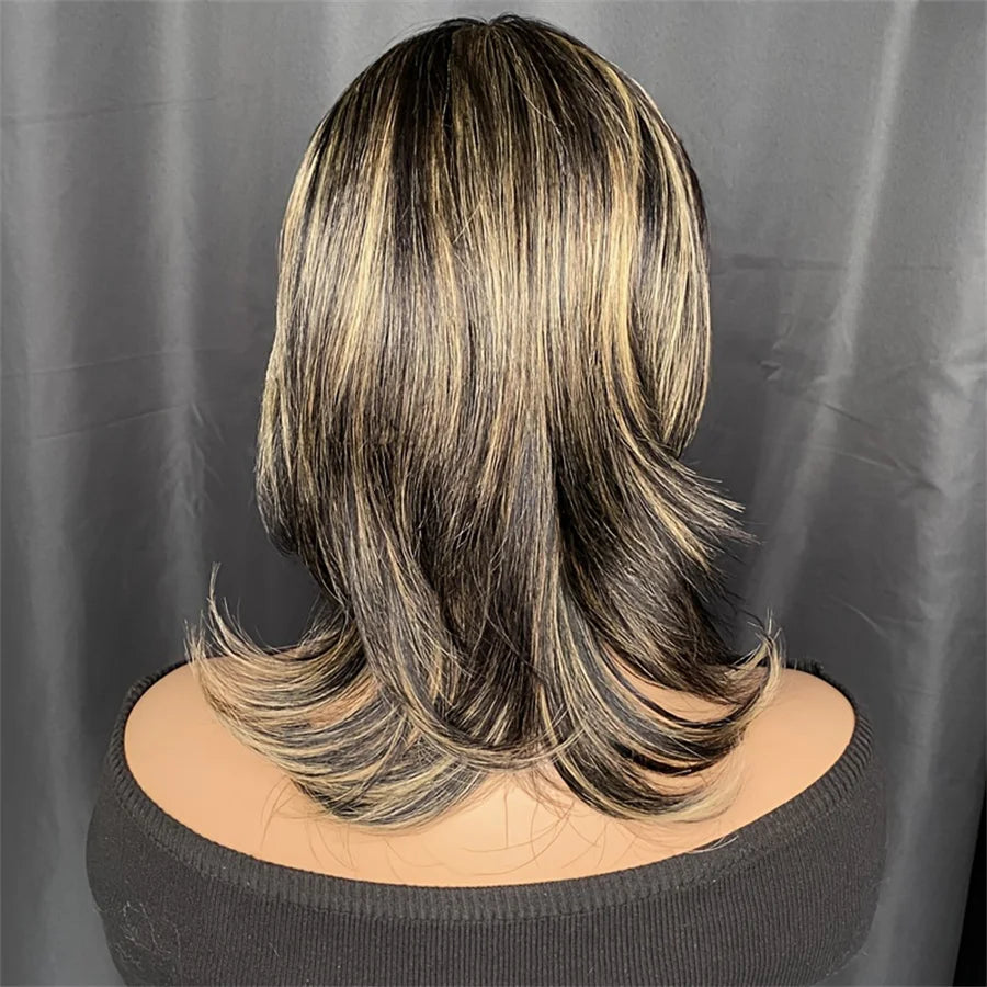 Peluca de cabello humano corto liso, peluca de salmonete, color 1b27, hecha a máquina para uso diario de mujeres en fiestas, peluca estilo pixie