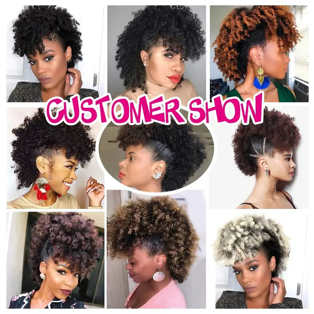 Queue de cheval synthétique Tereshar Afro High Puff avec frange courte queue de cheval bouclée crépue Chignon queue de cheval Mohawk avec frange pour les femmes noires