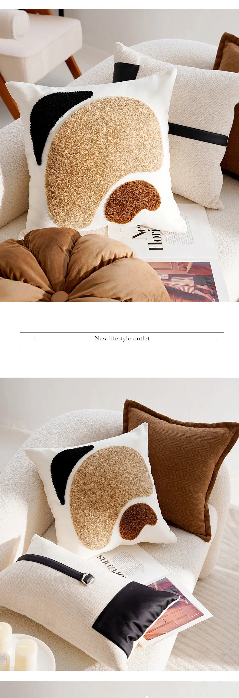 Pillow Cover in Cream Color, Retro Style, Brown French Sofa Waist Cushion Cover 45x45cm Pillowcase