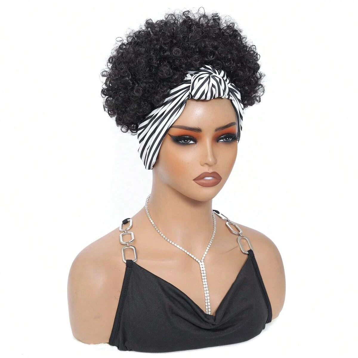 Pelucas de diadema negras para mujeres Peluca rizada afro Kinky con pelucas de pelo corto sintético con diadema adjunta Pelucas con envoltura de cabeza