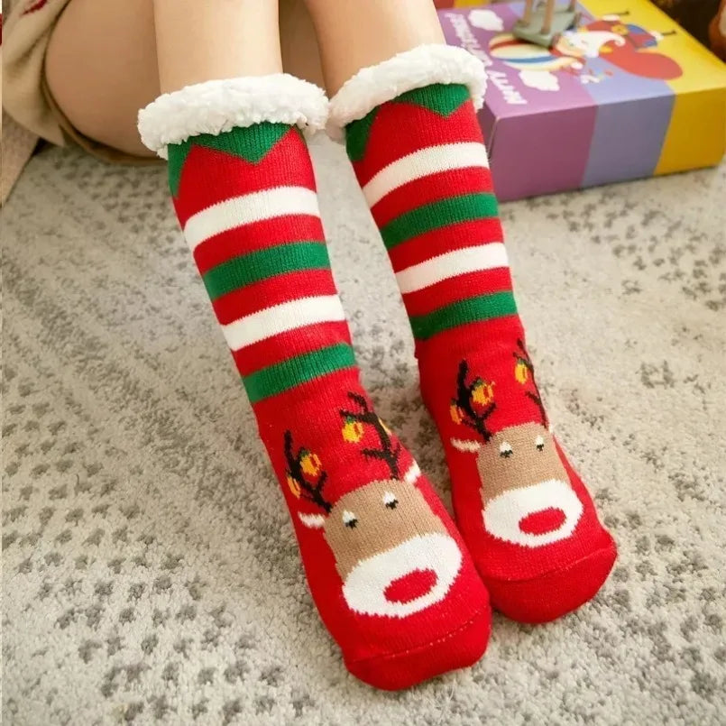 Fuzzy Thermal Sock Women Winter Warm Funny Bear Sheep Cute Kawaii Non Slip Cartoon Sleeping Soft Comfy Female Floor Slipper Sock