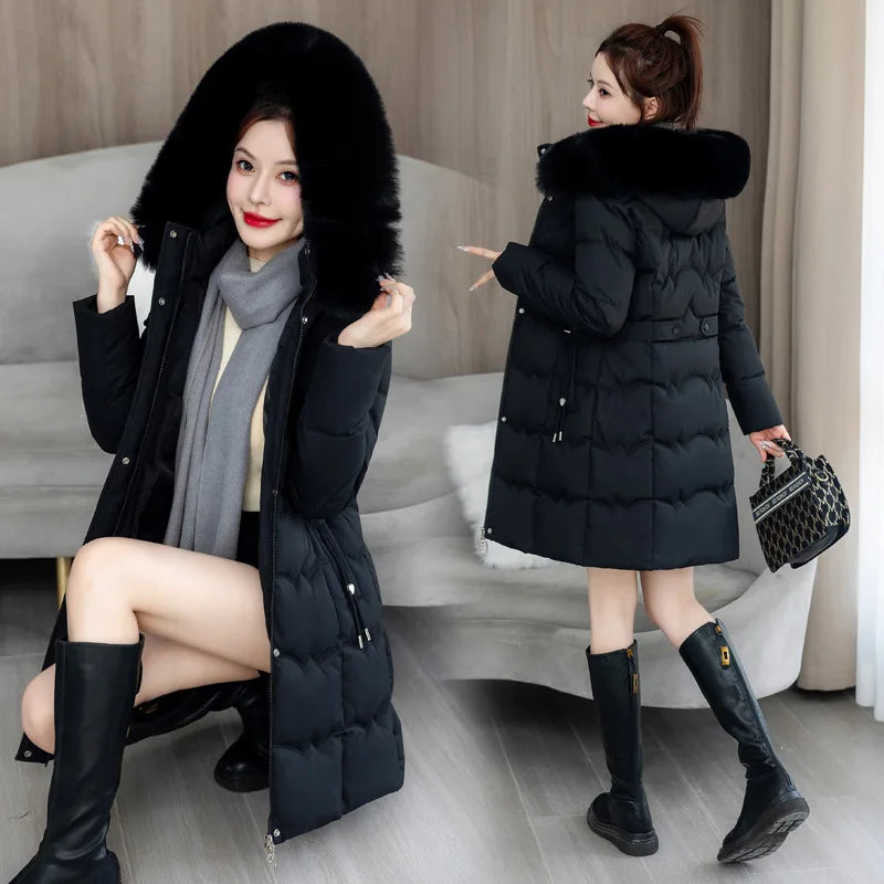 Parkas con Capucha Abrigos Mujer Chaquetas de Largo Medio Liso Cremallera Bolsillo Cintura Ajustada Cordón Manga Larga Gruesa Informal Invierno 2025