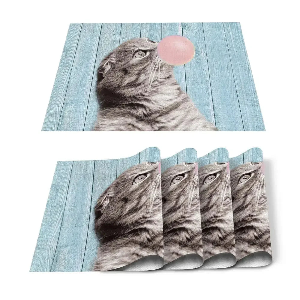 Individuales para mesa de comedor con diseño de gato, animal, lindo, blanco y negro, para mascotas, para cocina, bar, posavasos