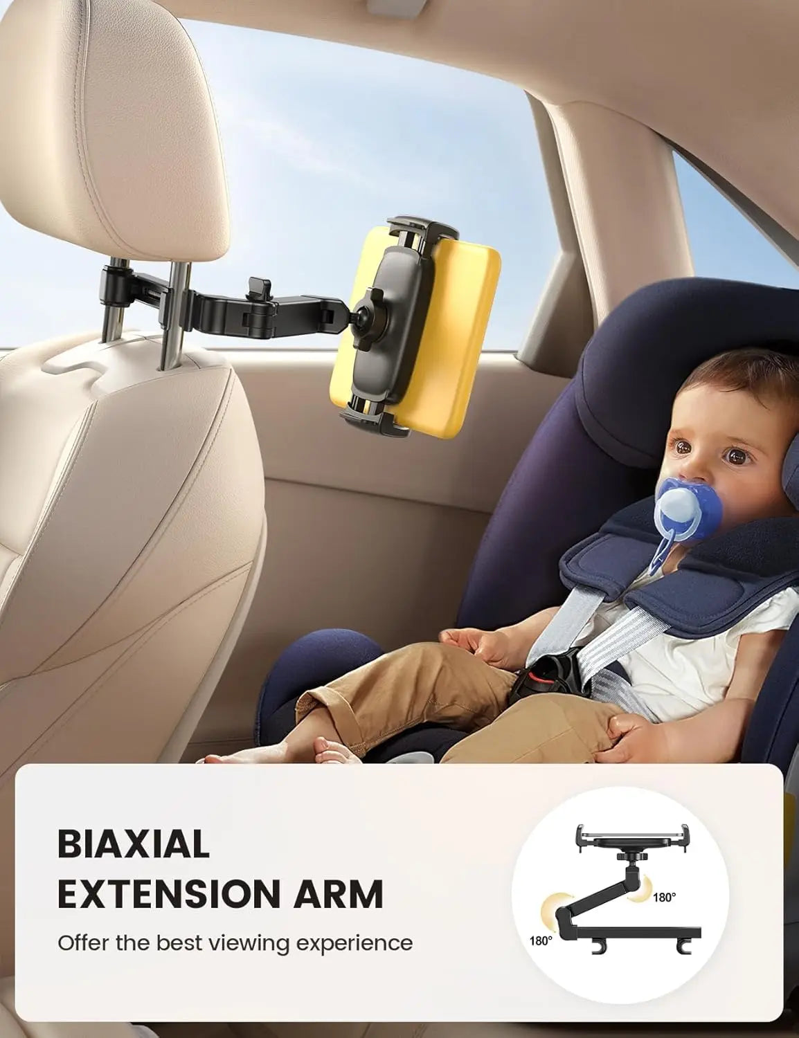 Adjustable Car Headrest Tablet Holder with Extension Arm for 4.7-11" Devices, Ideal for Kids Road Trips