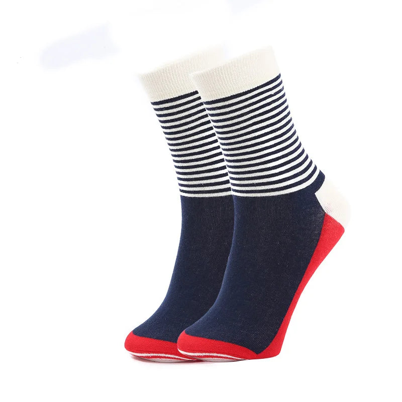 49 Patterns Fashion Business Men 100% Cotton Happy Lattice Socks Unisex Boys Combed Hip Hop Street Skateboard Funny High Sox Set