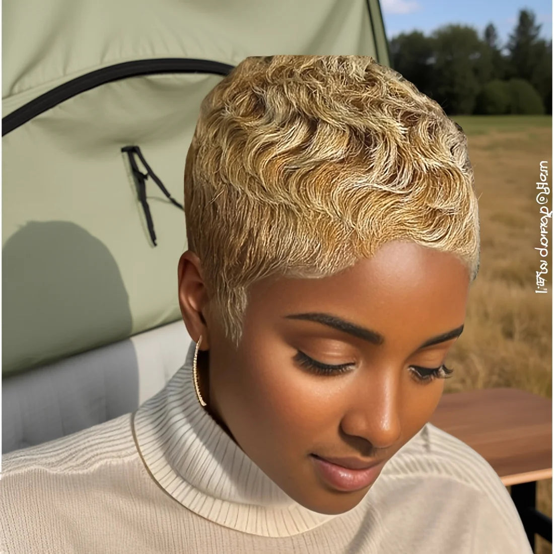 Peluca corta de cabello humano estilo pixie bob