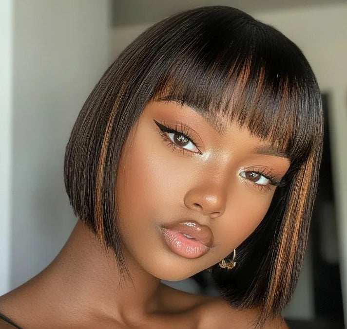 Perruque bob sans colle en cheveux naturels