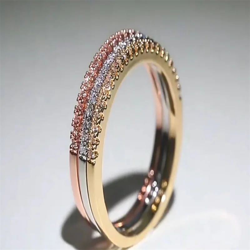 New Small and Niche Design, Simple Single Row Inlaid Zircon Ring, Women's Wedding, Bright Cubic Zircon Women's Ring Jewelry