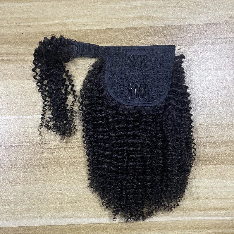 Queue de cheval à enrouler Afro Kinky Curly de 10 à 22 pouces 100 % Cheveux Humains Extension de Queue de Cheval pour Femmes Cheveux Mongols