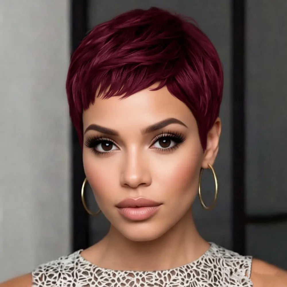 Peluca de verano Pixie en capas, hecha a máquina, para mujer, cabello humano corto, color negro natural/99j, densidad del 150%, 4 pulgadas