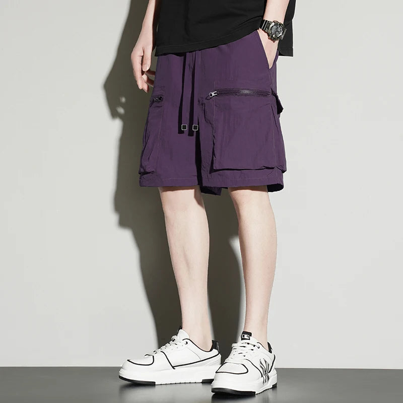 Workwear shorts for men, summer loose sports shorts, summer men's ice silk casual cropped pants