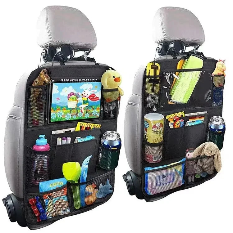 Organizador de almacenamiento para asientos de automóvil, multifuncional, tela Oxford, bolsa de almacenamiento multiusos para el respaldo del coche con soporte para tablet con pantalla táctil