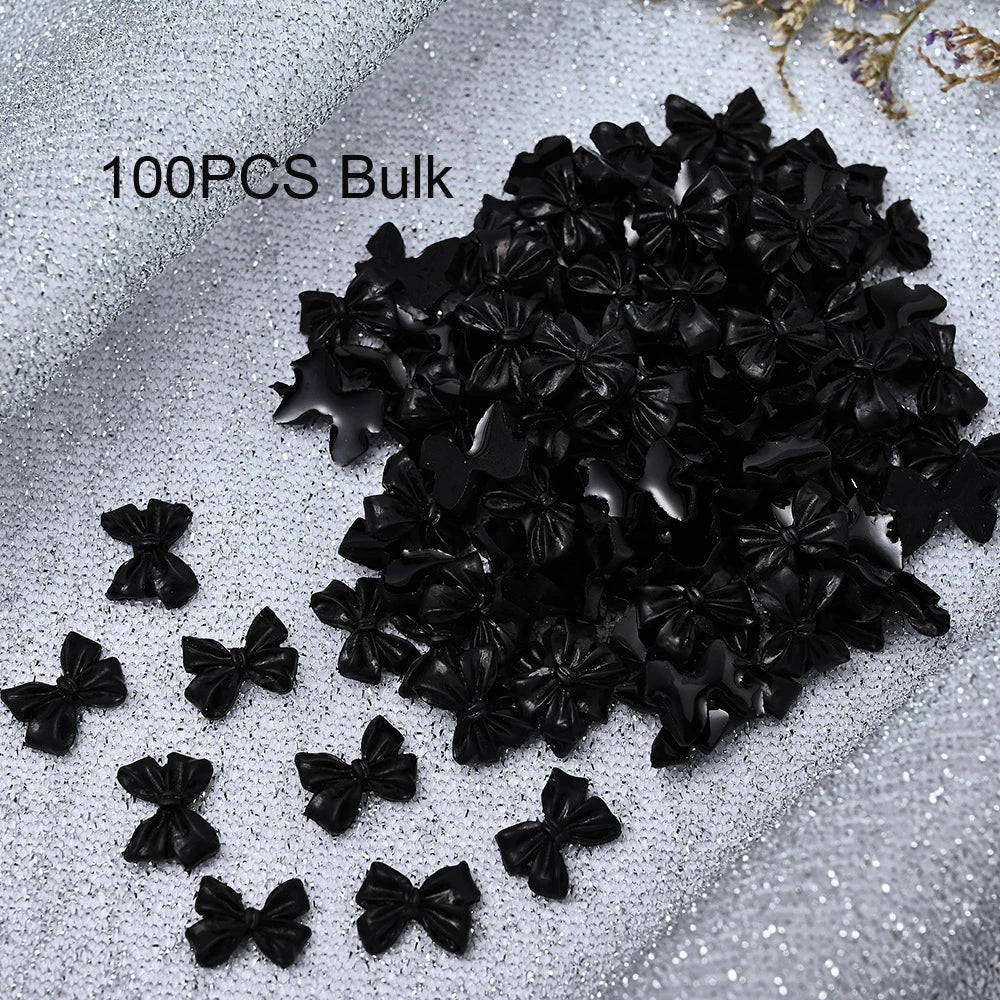 50/100pcs Pink White Kawaii Bow Nail Charm 3D Resin Bowknot Flatback Nail Gems 8*10mm Nail Art rhinestones Jewelries #Bowtie