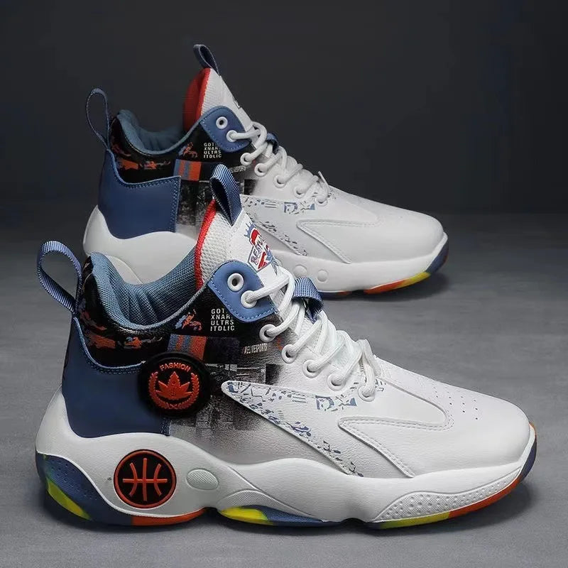 High-top Basketball Shoes Men's Summer New Thick-soled Height-enhancing Youth Student Sports Shoes Breathable and Non-slip