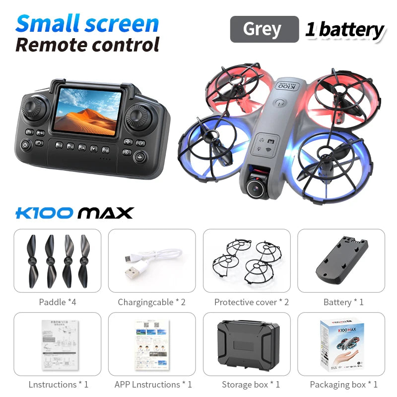 K100 MAX Mini Drone Professional 4K HD Dual Camera Fpv Screen Optical Flow Drone Toys Quadcopter Brushless Dron Toy Gift