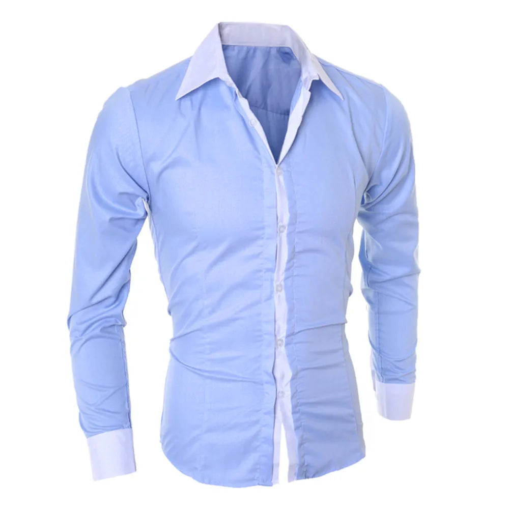 Men's Shirts Fashion Personality Mens Casual Slim Long-sleeved Shirt Top Blouse Black White Men Shirt Style Men Clothing Shirts
