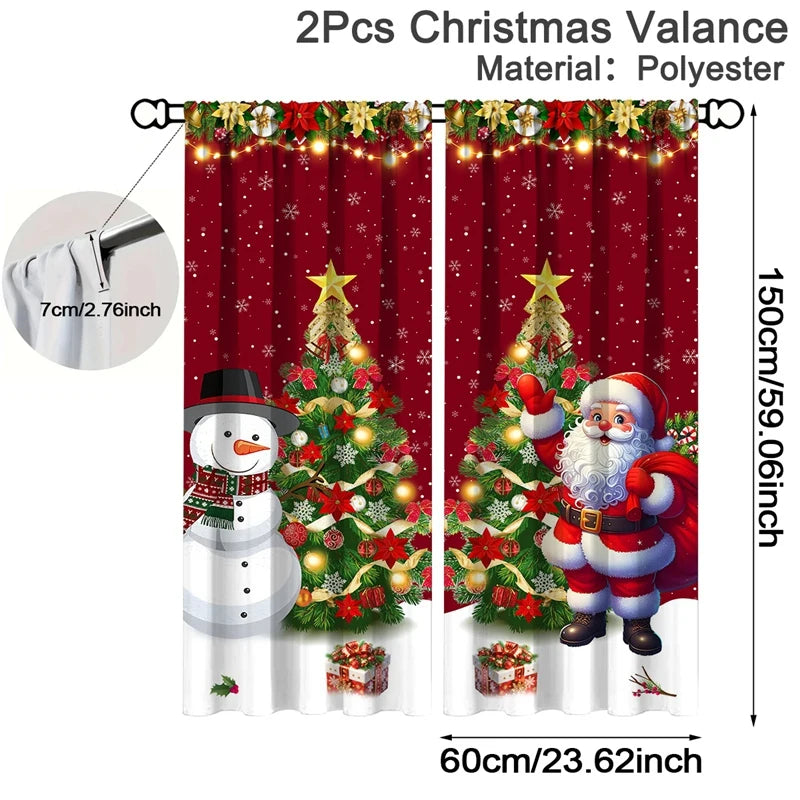 Lot de 2 rideaux à motifs de Noël, à œillets, pour salon, cuisine et chambre. Décorations de Noël pour la maison.