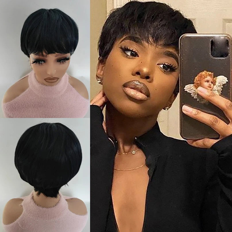 Pixie Cut Wigs With Bangs Blond Short Layered Pixie Wigs Natural Synthetic Hair For Women Daily Use 6 Inch