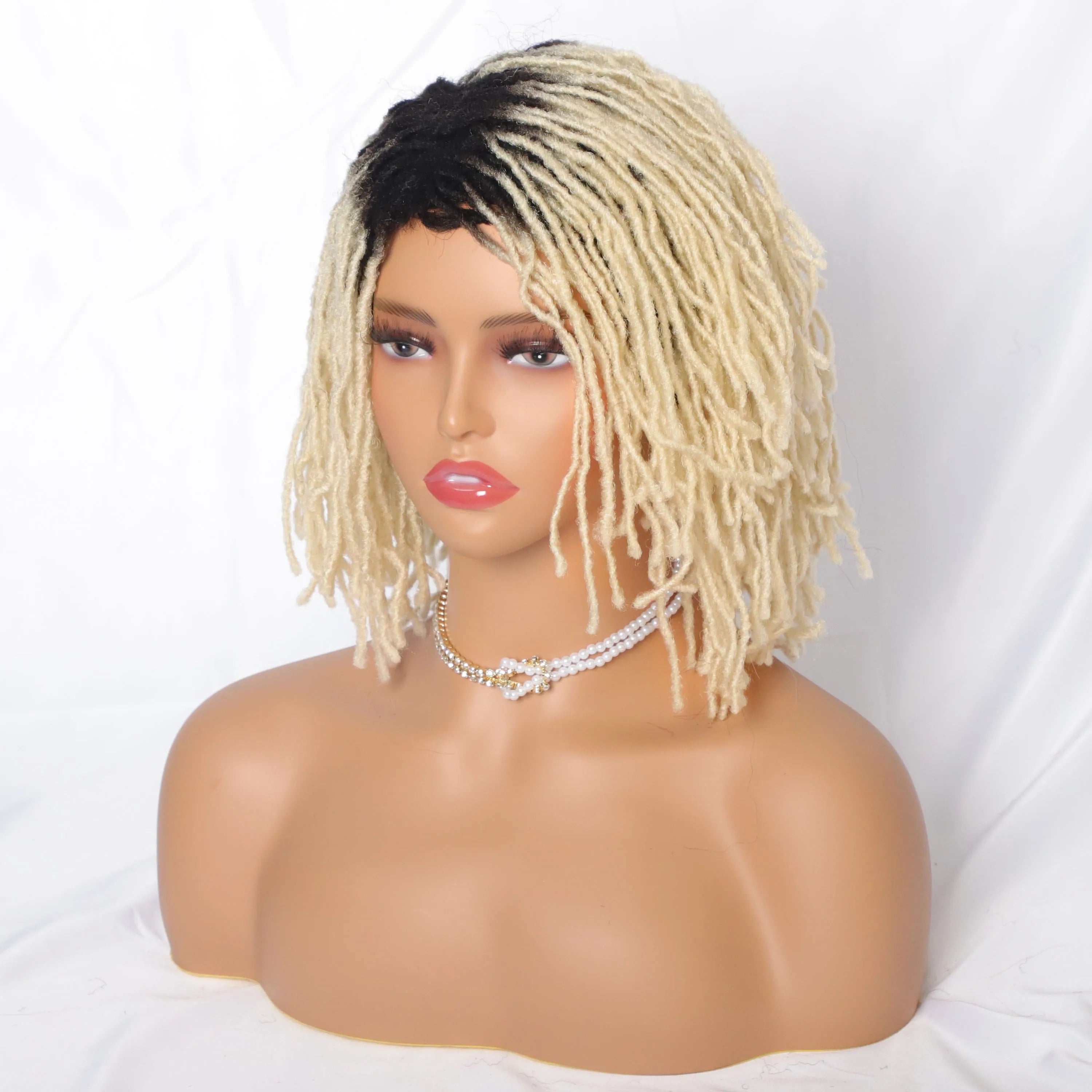 10Inches Braided Wigs  Afro Bob Wig Synthetic DreadLock Wigs For Black Woman Short Curly Ends Cosplay Yun Rong Hair