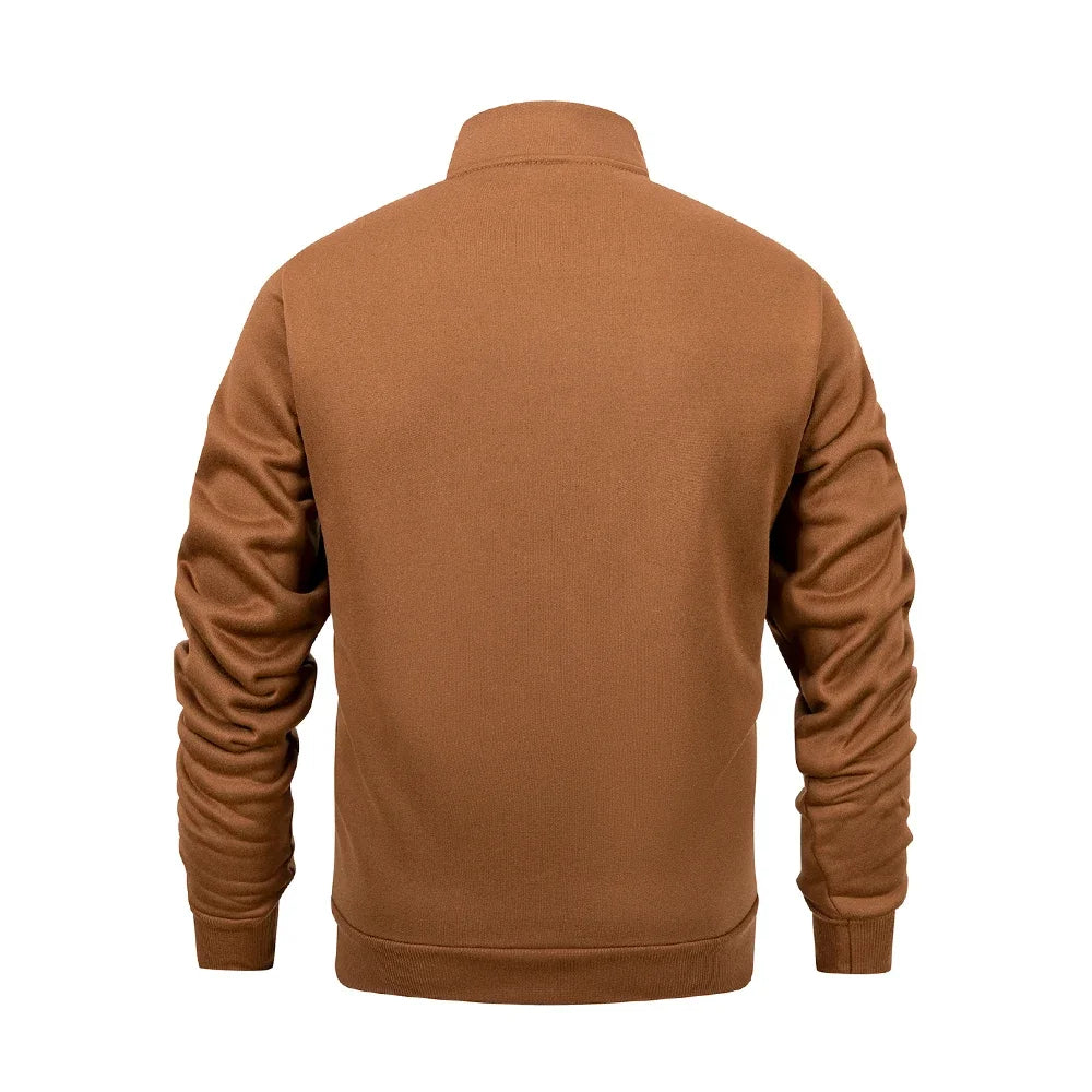 Chaqueta para hombre de manga larga con cremallera, abrigo de color liso con cuello levantado, cálida, para exteriores, chándal para hombre