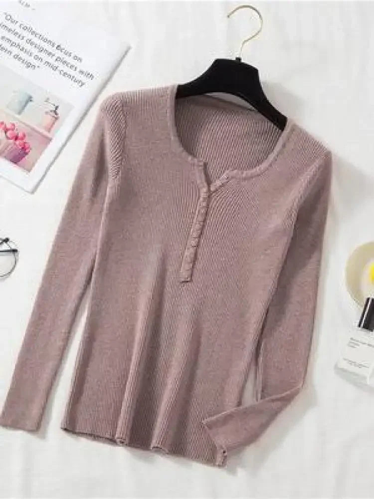 Korea Autumn Winter Button V Neck Sweater Women Basic Slim Pullover Women Sweaters And Pullovers Knit Jumper Soft Warm Tops