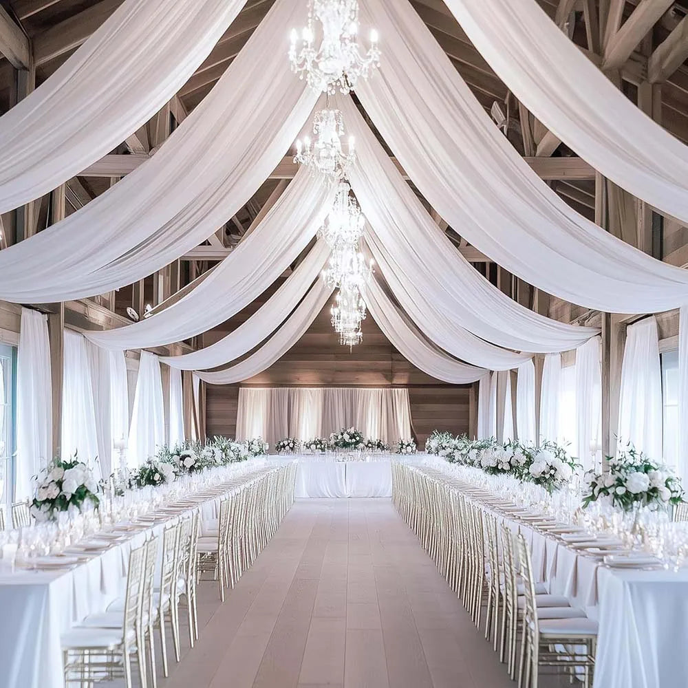 Bryllupsgardiner Takdekorasjon Chiffon Gjennomsiktig Gardin til Bryllupsmottak Bursdagsfest Buegardiner Telt Soverom Bakteppe