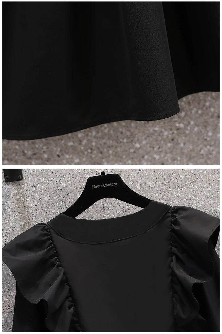 Plus Size Dresses Women Autumn New Arrivals Long Puff Sleeve Black V Neck A Line Dress Large Size Women Clothing Dress
