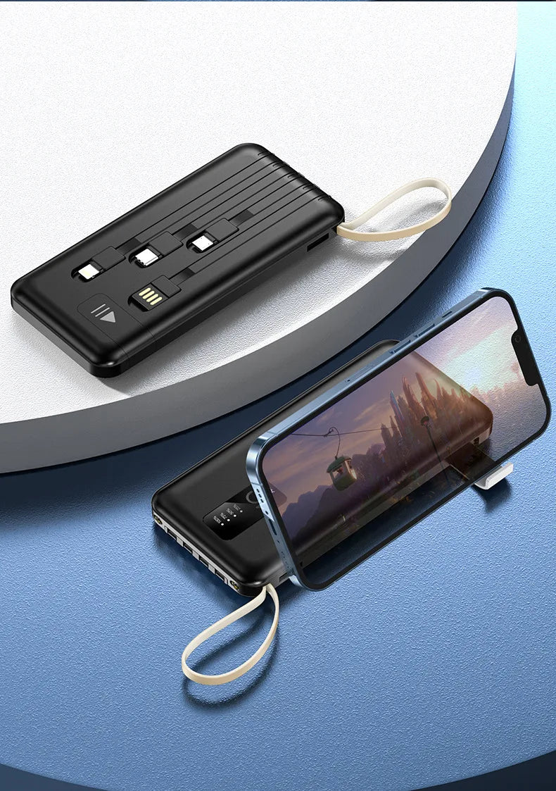 Power Bank 20000mAh Cable Integrado Cargador Portátil Batería Externa para Teléfono Móvil Carga Rápida Powerbank para iPhone 14 Xiaomi Mi