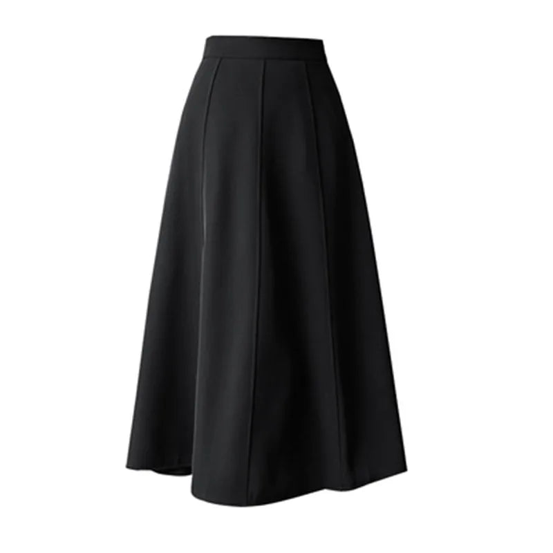 Women's Skirt Spring Women High Waist Solid Vintage Girl's Waist Down Skirt Knee-length A-line Fashion Thin Skirt for Women